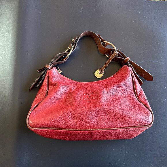 Dooney & Bourke Red Pebbled Leather Hobo Shoulder Bag w/Brown Strap — GUC - Picture 4 of 16